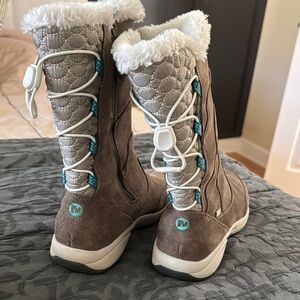 Merrell Brown and White Winter Boots with Turquoise Accents